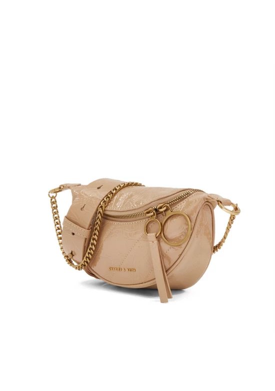 Charles Keith Ring Decoration Street Fashion Belt Bag Beige